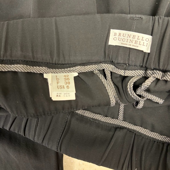 Brunello Cucinelli 100% Silk Tapered Black Trousers Size 6 - Picture 6 of 9